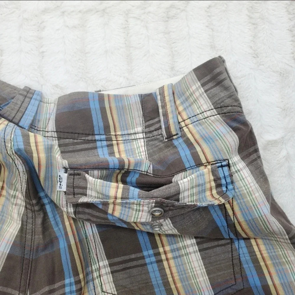 Levi's Men's  Shorts Brown Blue Check Flat Front HQ Size 36 Actual 37 - Picture 10 of 13